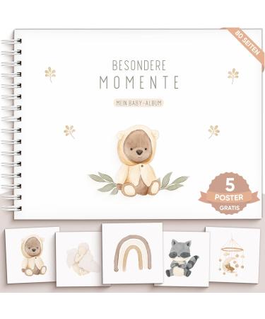 Olg's baby album Teddy Lou memory book My first year |Baby book to enter: Special moments for girls and boys |Ringbuch A4 photo album with baby room poster baby memory album teddy lou