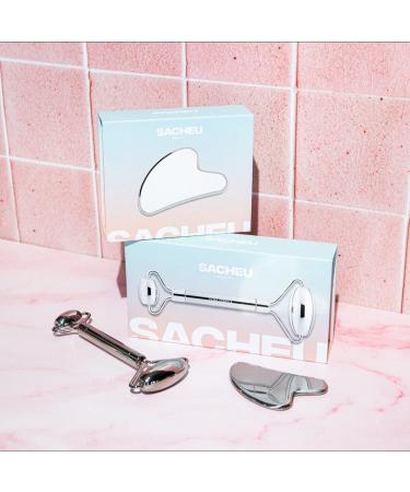 SACHEU Stainless Steel Facial Roller - Reduce Puffiness, Inflammation & Boost Circulation - Dual Sided Metal Face Roller for Cooling Massage - Includes Travel Pouch - Buy Online on SooperMarket.com