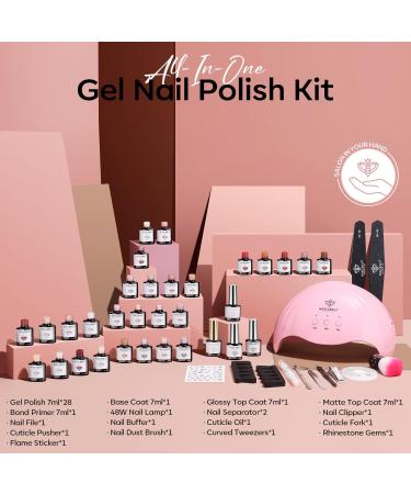 Modelones Gel Nail Kit - 28 Colors Nude Brown Pink Red Soak Off Gel Polish Set with Lamp Starter Kit | No Wipe Base & Top Coat | DIY Nail Curing Gift for Women - Buy Online on SooperMarket.com