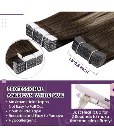 LAAVOO Remy Hair Tape Extensions - Brown Ombre Dark Brown Balayage 45cm | Invisible Skin Weft 50g | 20pcs #4/27/4 - Buy Online on SooperMarket.com