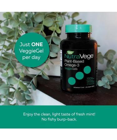 Nature's Way NutraVege Plant-Based Omega-3 VeggieGels Vegan-Friendly Omega-3 Supplement with 300mg DHA + 150mg EPA Fresh Mint Flavour Support Heart Eyes and Brain Function in Adults 30 Softgels Fresh Mint 30 count (Pack of 1) - Buy Online on SooperMarket.com