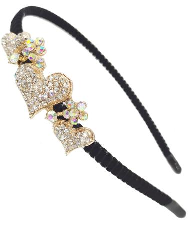 siskok Crystal Hair Band Flower Headband Rhinestone Bands Crystal Headbands for Women Girls  Elegant Three Hearts Bling Fashion Headband  One Size
