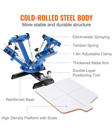 VEVOR 4 Color 1 Station Screen Printing Machine | 360 Rotatable Press | 21.2x17.7in Silk Screen Press | Double-Layer Pallet for T-Shirt DIY Printing - Buy Online on SooperMarket.com