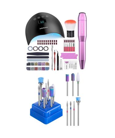 MelodySusie Nail Kit Set Professional Acrylic with Everything Portable Electric Nail Drill 48W UV LED Nail Lamp 3D Nail Art Decoration All-In-1 Compact Efile Electrical File Kit for Gel Nails