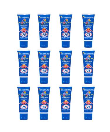 Sunscreen Pocket Travel Size 75 SPF | Moisturizing Face & Body Lotion w/Aloe Vera for Cooling Sensation | Works with Acne Prone Skin | UVA UVB Protection Sunblock | 1oz (12PC) (75 SPF)