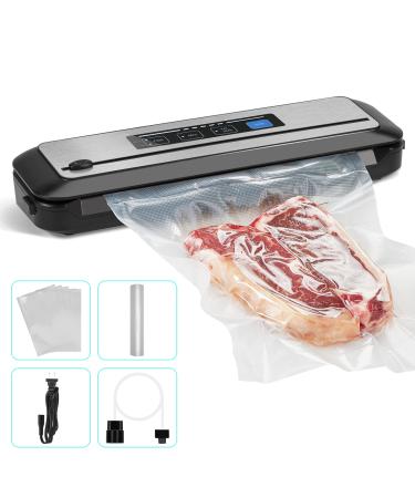 Inkbird Vacuum Sealer Machine with Starter Kit, Automatic PowerVac Air Sealing Machine for Food Preservation, Dry & Moist Sealing Modes,Built-in Cutter,Easy Cleaning Storage with Sealer Bag*5 (8"*11.8")and Bag Roll*1 (8"*7