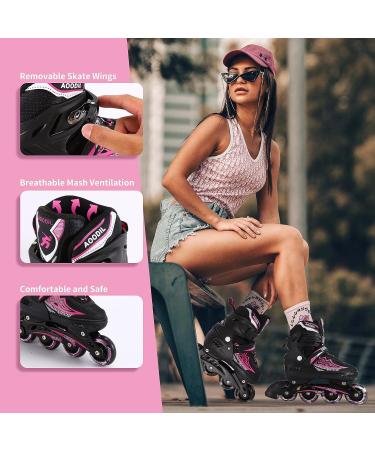 Rollingsurfer Adjustable Inline Skates - Full Light Up Wheels - Beginner Roller Blades for Kids & Adults - Pink - Large Size (5-9) - Buy Online on SooperMarket.com