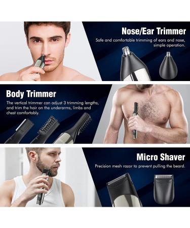VIKICON Electric Beard Trimmer for Men - Waterproof Body Grooming Kit, Cordless Hair Clippers, Nose & Ear Trimmer - Rechargeable All in 1 Groomer & Mustache Shaver with Storage Case - Silver - Buy Online on SooperMarket.com