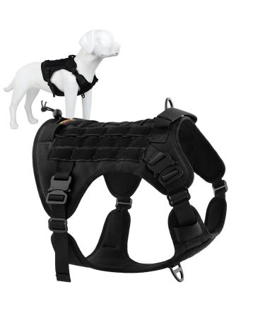 Plutus Pet Tactical Dog Harness with All Metal Buckles Adjustable No-pull Service Dog Vest with Molle System for Small Medium Large Dogs (Black M) Medium Black