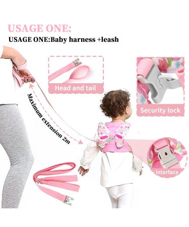 Girls Toddler Leash | Child Safety Harness | Anti Lost Wrist Link | Reflective Pink Leash 4-in-1 Walking Assistant | Butterfly Design | Ideal Gift - Buy Online on SooperMarket.com