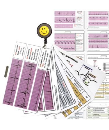 MOMOZEE EKG Nursing Reference Badge Cards - ECG/EKG Cardiac Drips Lab Values 12 Lead ECG Placement Telemetry Cardiac Rhythm with Cheat Sheets. (Pink EKG lab Cardiac drip)