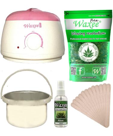 Film hard wax waxing kit Heater After wax oil Spatulas PROFESSIONAL COMPLETE kit with WAXEE FLEX 500g stripless wax.