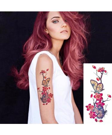 Large Temporary Flower Tattoos for Women - Lily, Peach, Plum, Peony Designs | 6 Sheets - Buy Online on SooperMarket.com