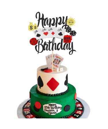 Arthsdite 1Pc Casino Cake Topper Poker Game Chips Player Happy Birthday Cake Pick Decorations for Las Vegas Casino Night Theme Birthday Party Supplies