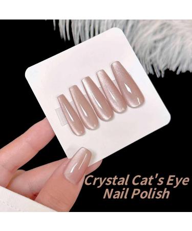 Cat Eye Gel Nail Polish Champagne Color Magnet Nail Polish Crystal Reflective Glitter Gel Nail Polish Soak off Holographic Cat Eye UV Gel Nail Varnish for Nail Art DIY at Home - Buy Online on SooperMarket.com