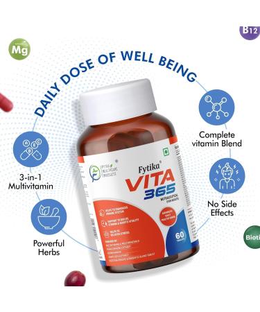 FYYTIIKA HEALTHCARE PRODUCTS Vita 365 Multivitamin With Probiotics Vitamin B12 Zinc Biotin Mineral Ginseng & Ashwagandha Enhances Energy Stamina Immunity Hair and Skin (Pack of 1) Tablet - Buy Online on SooperMarket.com
