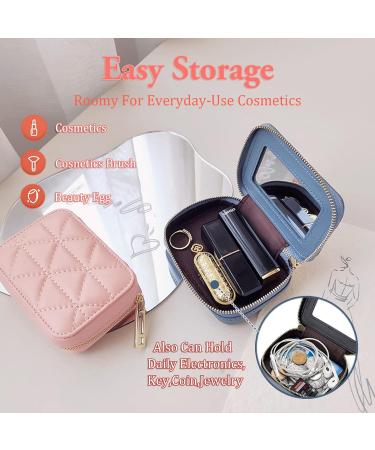Female Travel Lipstick Case with Mirror - Pink Leather Makeup Bag for Women's Toiletries, Daily Touch-ups & Cosmetic Storage - Buy Online on SooperMarket.com