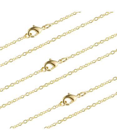 Wholesale 12 PCS Gold Plated Brass Cable Chains Necklace Bulk Finished Chains for Jewelry Making (18 Inch(2MM)) Gold 18 inch-2mm