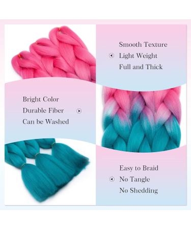 Tess Braids Extensions 60 cm - 5 Pack Jumbo Kanecalon Ombre Blue & Pink Hair Braids for Box Braids - 100g Bundle - Buy Online on SooperMarket.com