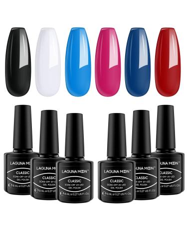Lagunamoon Gel Nail Polish 6 Colors Red Black White Gel Nail Polish Set Soak Off Long Lasting UV LED Light Nail Gel Polish Kit Salon Quality Gift Set for Manicure 8ml Hot Lips | Salon-Grade Polish