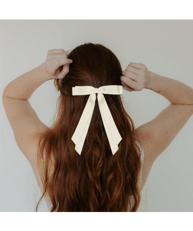 2 Pack Hair Bows for Women Beige Bow Hair Clips French Barrette with Long Silky Satin Hair Ribbons for Women Girls(Beige) - Buy Online on SooperMarket.com
