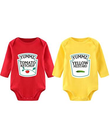 culbutomind Baby Twins Bodysuit Ketchup Mustard Newborn Baby Outfits Unisex Romper Infant Jumpsuit Multicolored 2 0-3 Months