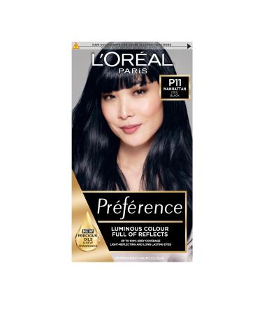L'Oreal Paris Preference Hair Dye Long Lasting Luminous Permanent Hair Colour P11 Manhattan P11 COOL BLACK 1 count (Pack of 1)