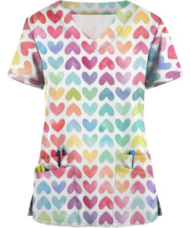 TUNUSKAT Women's Short Sleeve Hand Print Scrubs - Summer Nursing Uniform Blouse (XX-Large, Multicolor) - Buy Online on SooperMarket.com