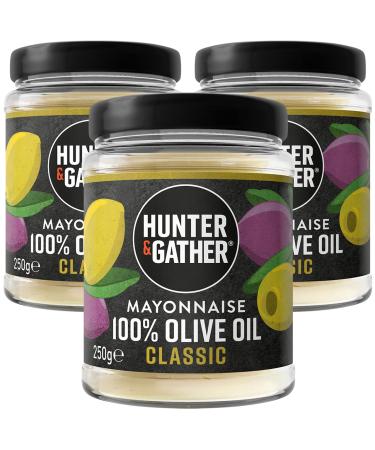 Hunter & Gather Olive Oil Mayonnaise 3 x 250g | Made with Olive Oil & British Free Range Egg Yolk | Paleo Keto Sugar and Gluten Free Olive Oil Mayo Classic 750g