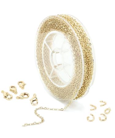 ALEXCRAFT 33 Feet Dainty Gold Plated Solid Brass Cable Chain Link Bulk for Jewelry Making (2mm) Gold 2mm