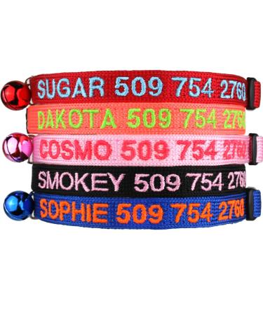GoTags Personalized Cat Collars with Breakaway Safety Release Buckle, Custom Embroidered Cat Collar with Pet Name and Phone Number, Adjustable Nylon ID Collar with Bell for Cat or Kitten