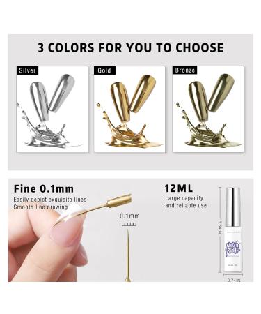 Metallic Mirror Painting Nail Polish - 2x12ml Silver & Gold - Chrome Effect Striper Gel with Brush for DIY Nail Art Manicure - Buy Online on SooperMarket.com