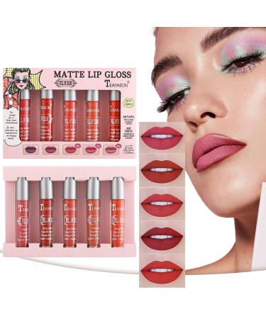 5-Piece Matt Ink Lipstick Set - Nude Tones Waterproof & Long-Lasting Gloss | 12H Non-Drying Liquid Lipstick for Makeup Lovers | 1g (Pack #01) - Buy Online on SooperMarket.com
