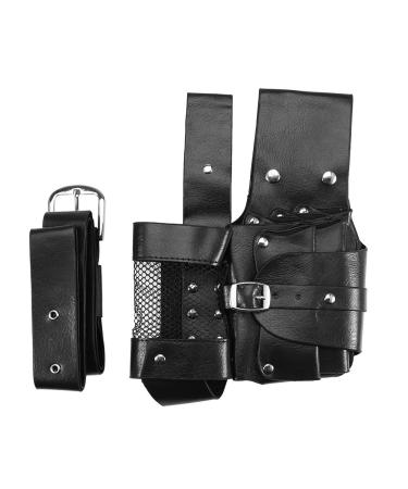 Hair Care Styling Tools Waist Bag, Professional Salon PU Leather Hairdressing Pouch Holster Barber Scissor Comb Holder Case with Removable Waist Belt (Black)