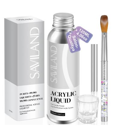 Saviland Professional Acrylic Liquid Set - 4.06fl oz Acrylic Nail Liquid with Acrylic Nail Brush Dappen Dish for Acrylic Application DIY Acrylic Nails Carving Nail Extension Home Salon Use