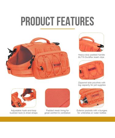 OneTigris Mammoth Dog Backpack 2.0 Version Tear Camping Hiking Dog Backpack for M/L Size Dogs (M Orange) M Orange - Buy Online on SooperMarket.com