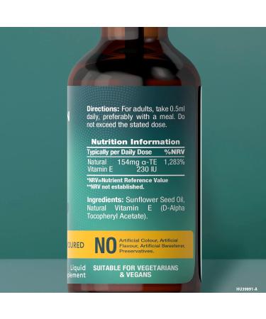 Vegan Vitamin E Oil Oral Drops 30ml | 230iu | 13 800iu per Bottle | Unflavoured Liquid Supplement by Horbaach - Buy Online on SooperMarket.com