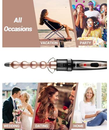 Ohuhu 7 in 1 Curling Wand Set with Interchangeable Ceramic Barrels and Heat Protective Glove - Dual Voltage Hair Curler in Rose Gold | Mother's Day Gift - Buy Online on SooperMarket.com