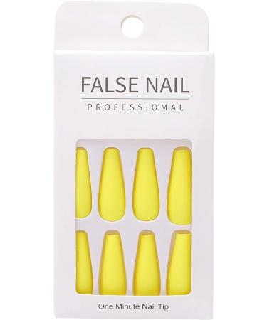 Brishow Coffin False Nails - Long Yellow Stick on Nails for Women and Girls - Buy Online on SooperMarket.com