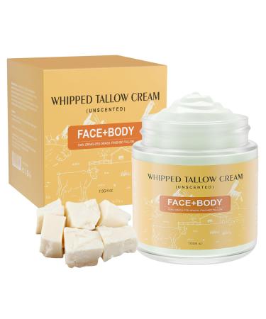 Beef Tallow for Skin Premium Whipped Tallow Balm Beef Tallow Moisturizer for Repairing Damaged Dry Skin Grass Fed Beef Tallow for Skin Hydration 4 oz (BERGAMOT LAVENDER)