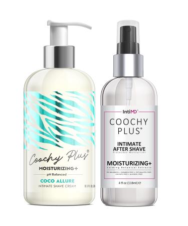 Coochy Plus Intimate Shaving Complete Kit - COCO ALLURE & Organic After Shave Protection Soothing Moisturizer Mist – Antioxidant Formula Prevents Razor Burns, Itchiness & Ingrown Hairs