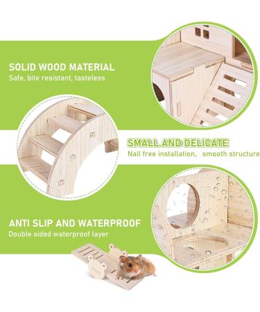 Byzesty Wooden Hamster House - 7 Piece DIY Toy & Accessories for Guinea Pigs Dwarf Hamsters Chinchillas | Fun Roller Bridge Rocker & Swing - Buy Online on SooperMarket.com