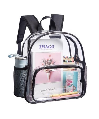 Clear Mini Backpack Stadium Approved Waterproof and Lightweight Heavy Duty Transparent Backpack for Concert Security Travel & Stadium Black Pocket