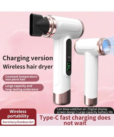 Cordless Hair Dryer 200W Fast Hair Drying Hot Cold Hair Dryer with USB Rechargeable Portable Blow Dryer for Dormitory Students Travel (US Plug) US Plug White - Buy Online on SooperMarket.com