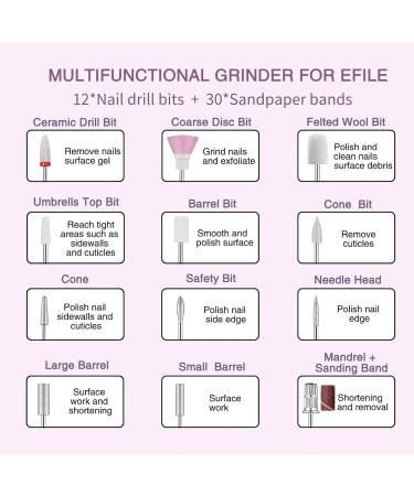Electric Nail Files Portable Rechargeable Cordless Nail Drill for Acrylic Gel Nails 12 Drill Bits Professional Electric Manicure Pedicure Kit for Grinding Polishing Trimming Home Salon Use Pink - Buy Online on SooperMarket.com