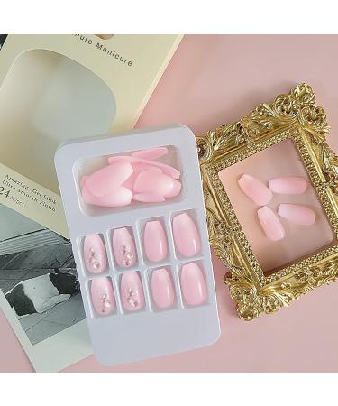 Pink Gradient Rhinestone Press on Nails - 24 Pcs Medium Coffin Shape | Glitter Powder & Rhinestone Designs | False Nails for Women and Girls - Buy Online on SooperMarket.com