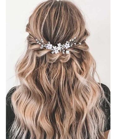 KOMUNJ Silver Bride Headband Crystal Bridal Hair Accessories Crystal Headpieces Flower Headband Bridal Hair Pieces Pearl Hair Accessories for Women and Girls (Silver) - Buy Online on SooperMarket.com