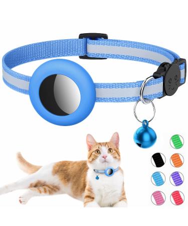 1Pack Airtag Cat Collar, Reflective Airtag Cat Collar with Bell and Prefect Size Waterproof Airtag Holder in 3/8" Width, Beautiful Cat Collar with Breakaway Safety Buckle for Kitten Puppy Compatible with Apple Airtag blue