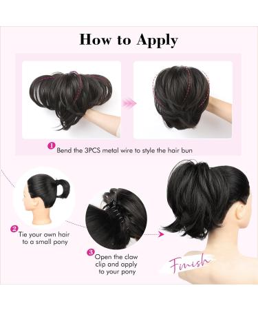 REECHO Hair Bun Claw Clip Messy Bun Hair Piece Short Ponytail Extension with Bendable Metal Wire Fake Bun Hair Pieces for Women - Dark Brown - Buy Online on SooperMarket.com