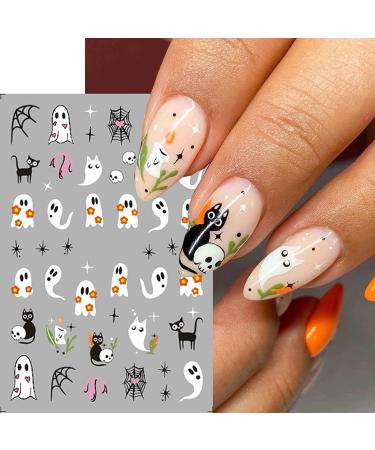 Halloween Nail Art Stickers - 6PCS Self-Adhesive Cute Decals | Bat Pumpkin Spider & Ghost Designs for Women & Girls - DIY Decoration Supplies - Buy Online on SooperMarket.com